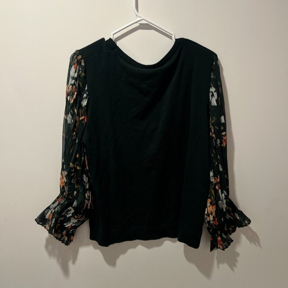 NWT Adrianna Papell Dark Green Floral Sheer Sleeve Knit Top - size XL - Picture 6 of 6